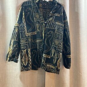 Vintage Ann Maurice Patterned Black and Gold Women's Jacket